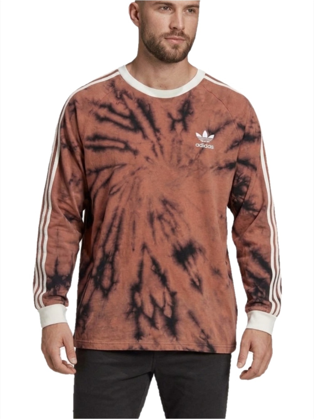 Upcycled adidas Brown & Black Tie-Dye Long Sleeve with Cream Trim
